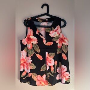 crosby. Sleeveless Floral Blouse - Black and Pink